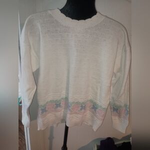 Chic White Sweater with Pastel Floral Design